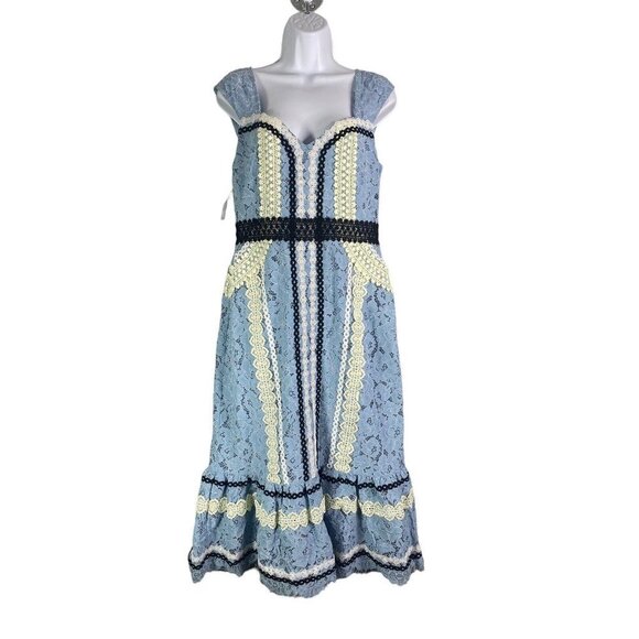Foxiedox Women's Embroidered Lace Midi Dress A-Line Blue‎ White Size Medium - Picture 1 of 8